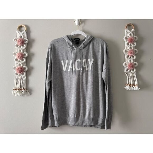 Rachel Zoe Gray Pullover Sweater Size Large VACAY Hooded Cashmere Blend - Picture 2 of 8